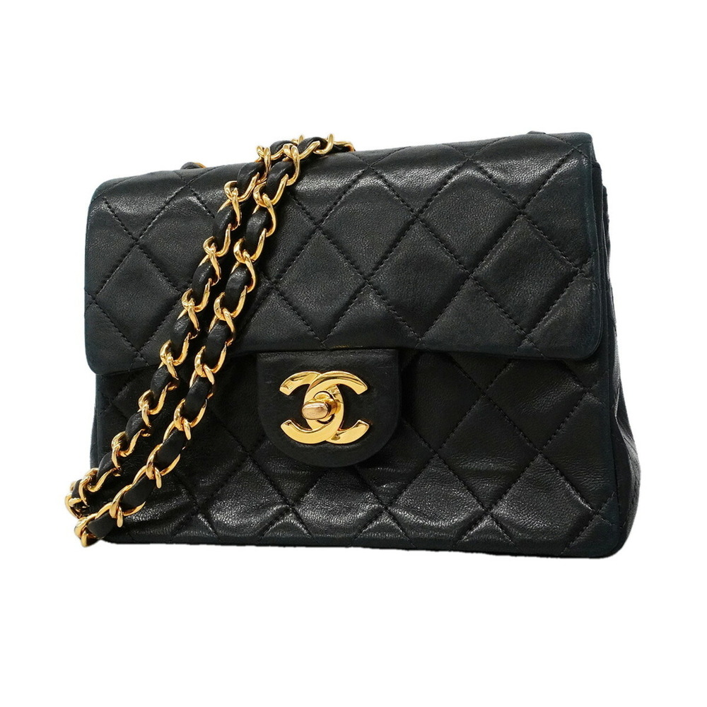 Chanel Mini Matelassé Chain Shoulder Bag, Lambskin, Black, Women's